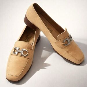 Salvatore Ferragamo Leather Loafers w/ Silver Branded Hardware, 7.5C